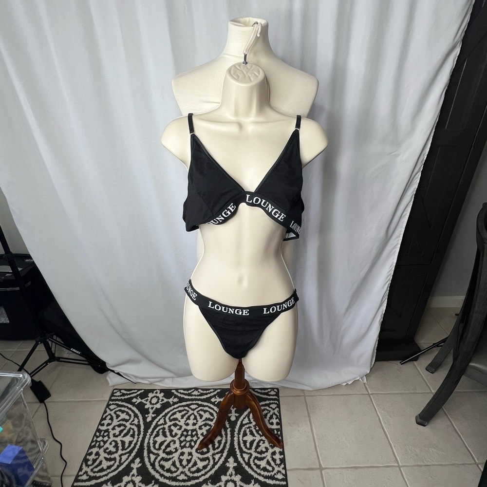 🖤 Lounge Black Triangle Lingerie Set (Bra + Thong) 🖤